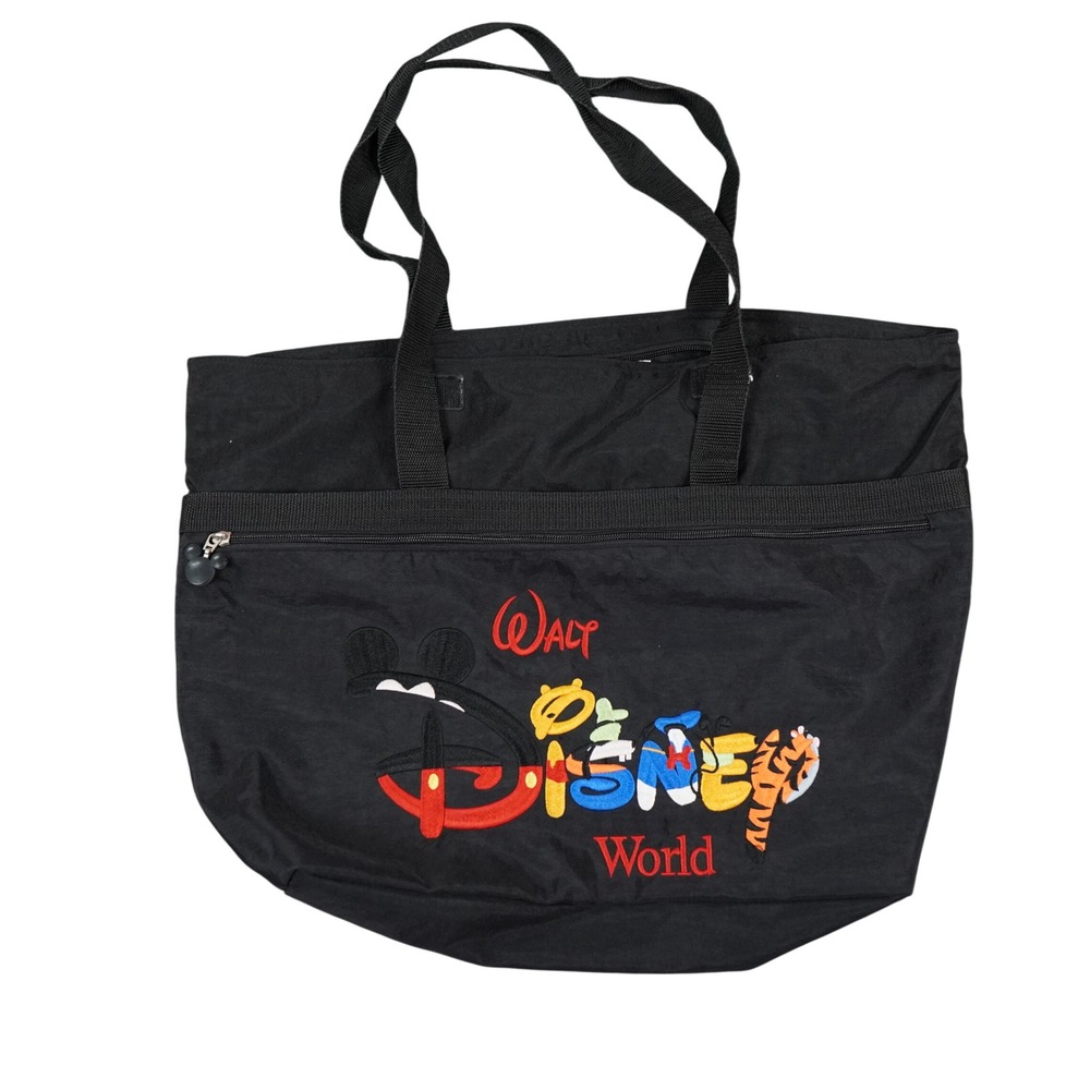 Disney Walt Disney World Tote Bag Unisex Large Black Mickey Mouse Logo Y2K VTG